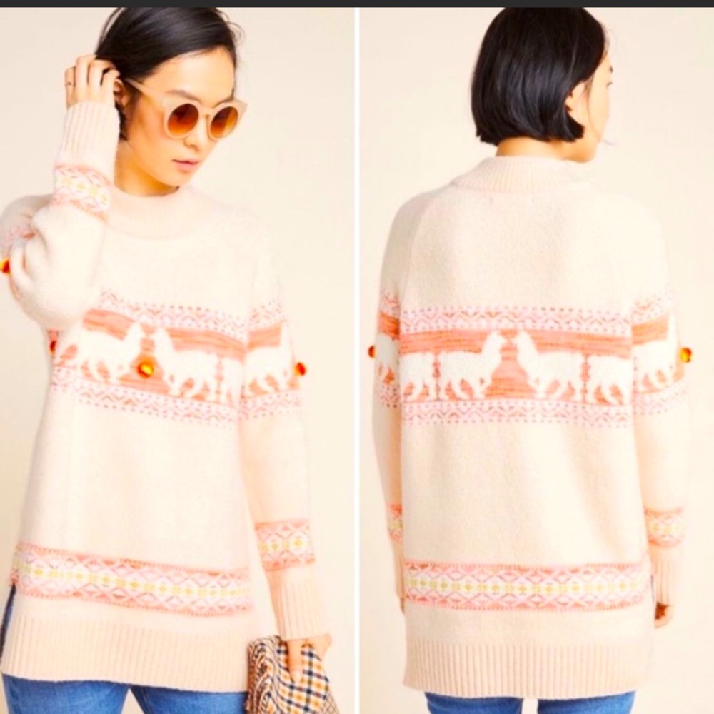 Anthropologie Aimee Pommed Llama Alpaca Sweater
